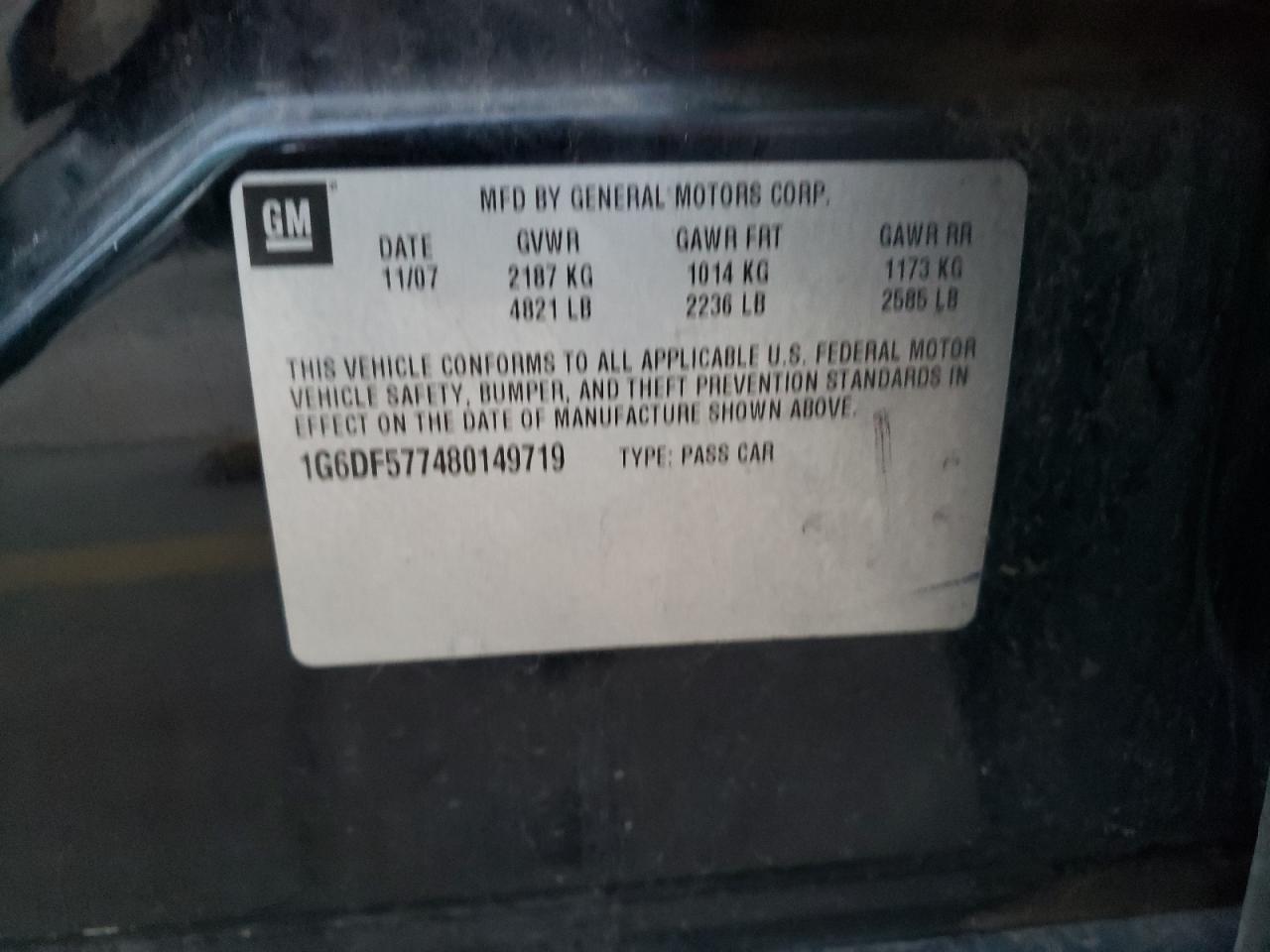 2008 Cadillac CTS VIN 1G6DF577480149719 Copart auction photo, hail damage thumbnail 12