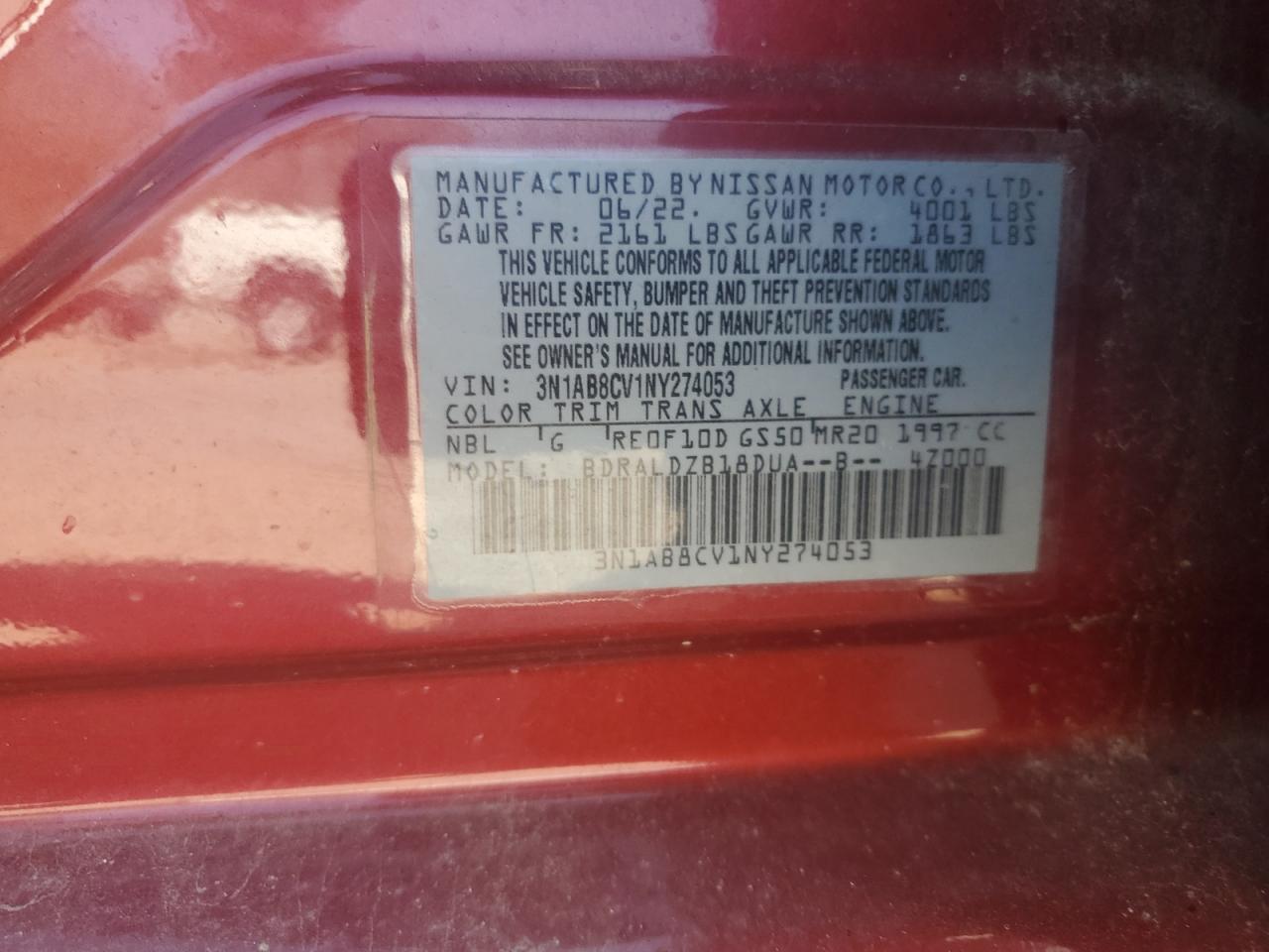 2022 Nissan Sentra VIN 3N1AB8CV1NY274053 Copart auction photo, side damage thumbnail 13
