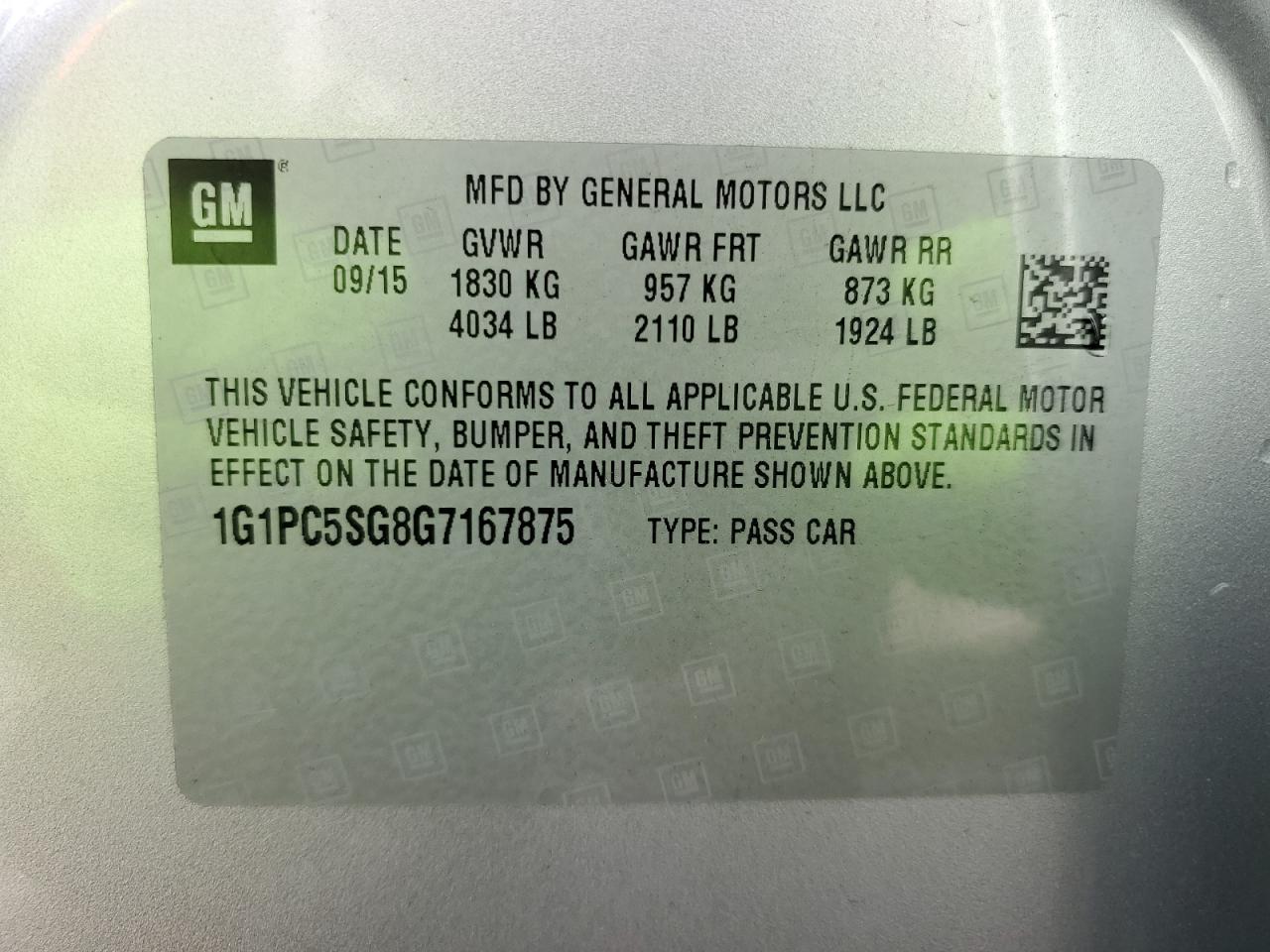 2016 Chevrolet Cruze VIN 1G1PC5SG8G7167875 Copart auction photo, rear end / side damage thumbnail 12