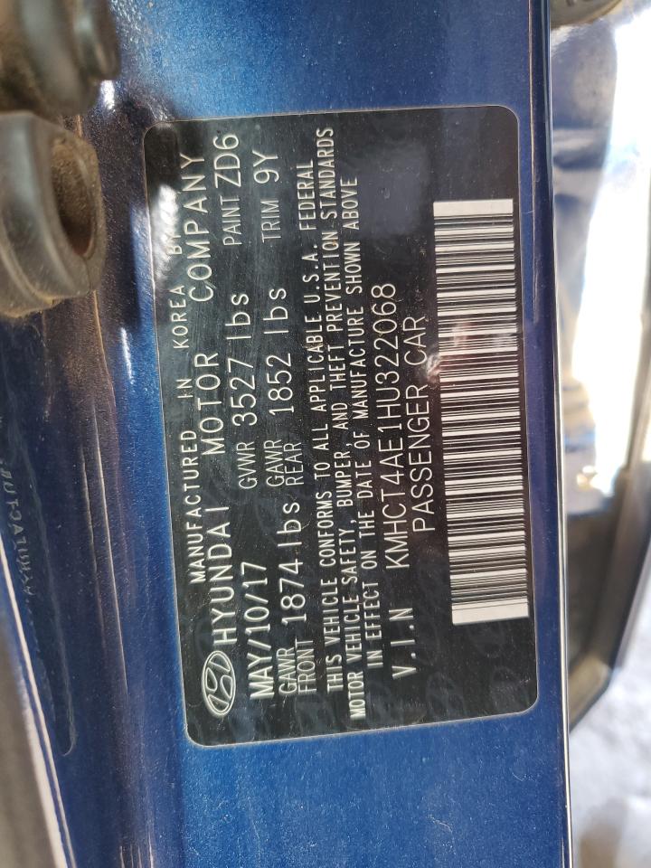 2017 Hyundai Accent VIN KMHCT4AE1HU322068 Copart auction photo, front end / minor dent/scratches damage thumbnail 14