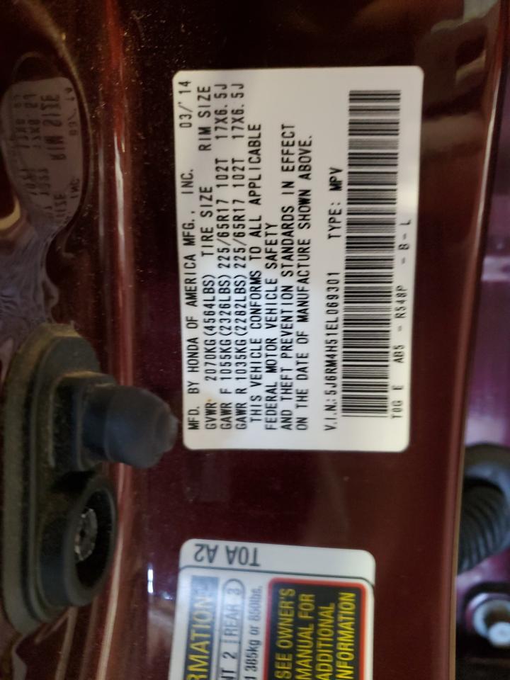 2014 Honda CR-V VIN 5J6RM4H51EL069301 Copart auction photo, rear end / side damage thumbnail 13