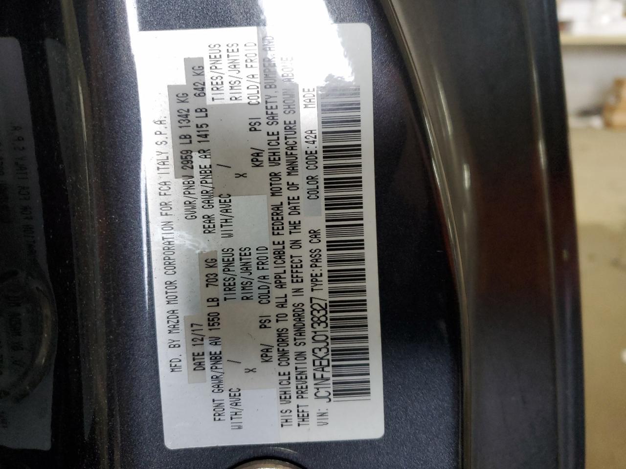 2018 Fiat 124 Spider VIN JC1NFAEK3J0138327 Copart auction photo, rear end / side damage thumbnail 12