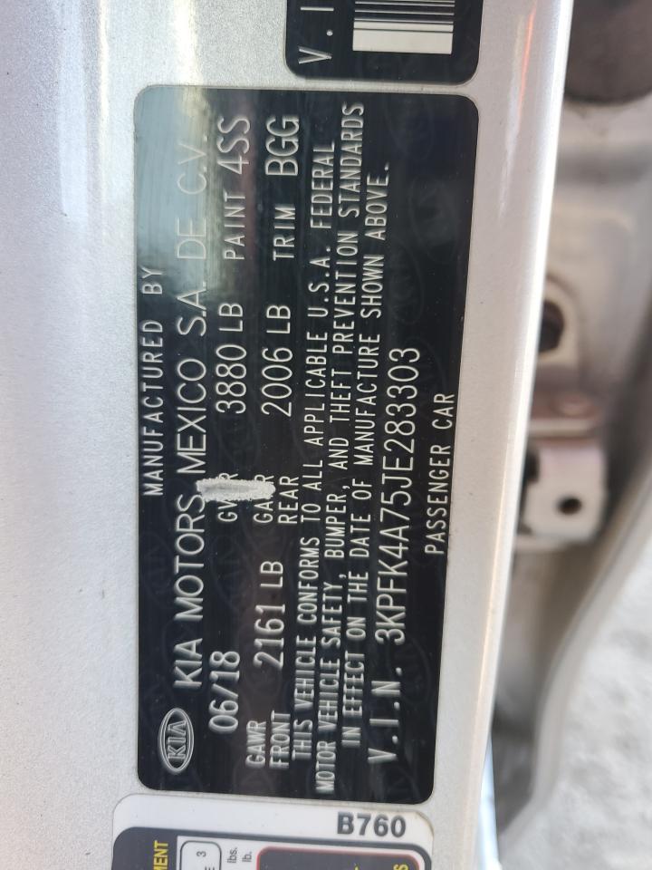 2018 KIA Forte VIN 3KPFK4A75JE283303 Copart auction photo, front end / rear end damage thumbnail 15