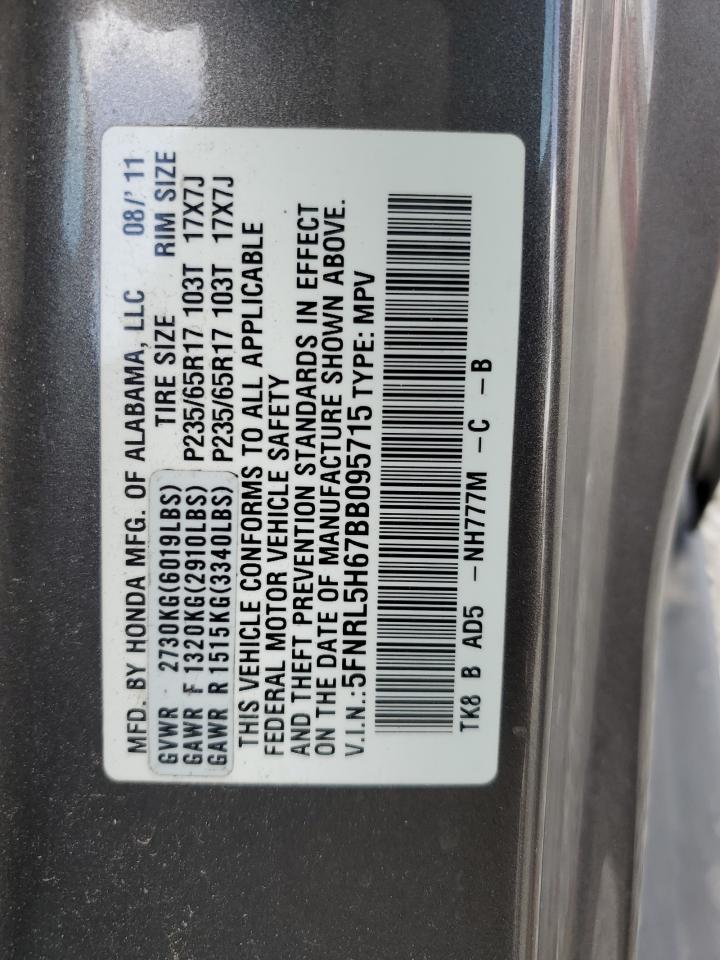 2011 Honda Odyssey VIN 5FNRL5H67BB095715 Copart auction photo, front end damage thumbnail 14