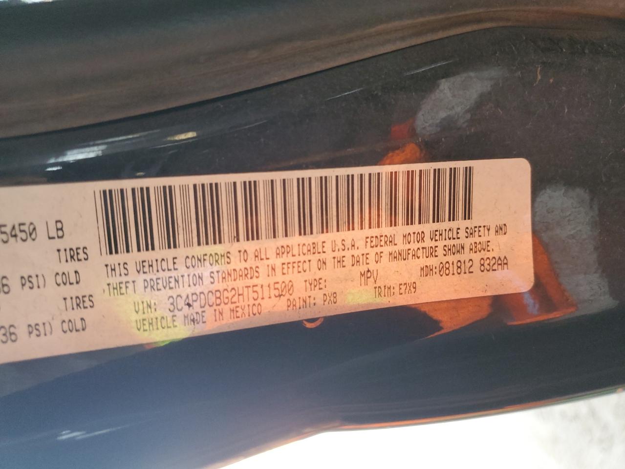 2017 Dodge Journey VIN 3C4PDCBG2HT511500 Copart auction photo, front end damage thumbnail 13