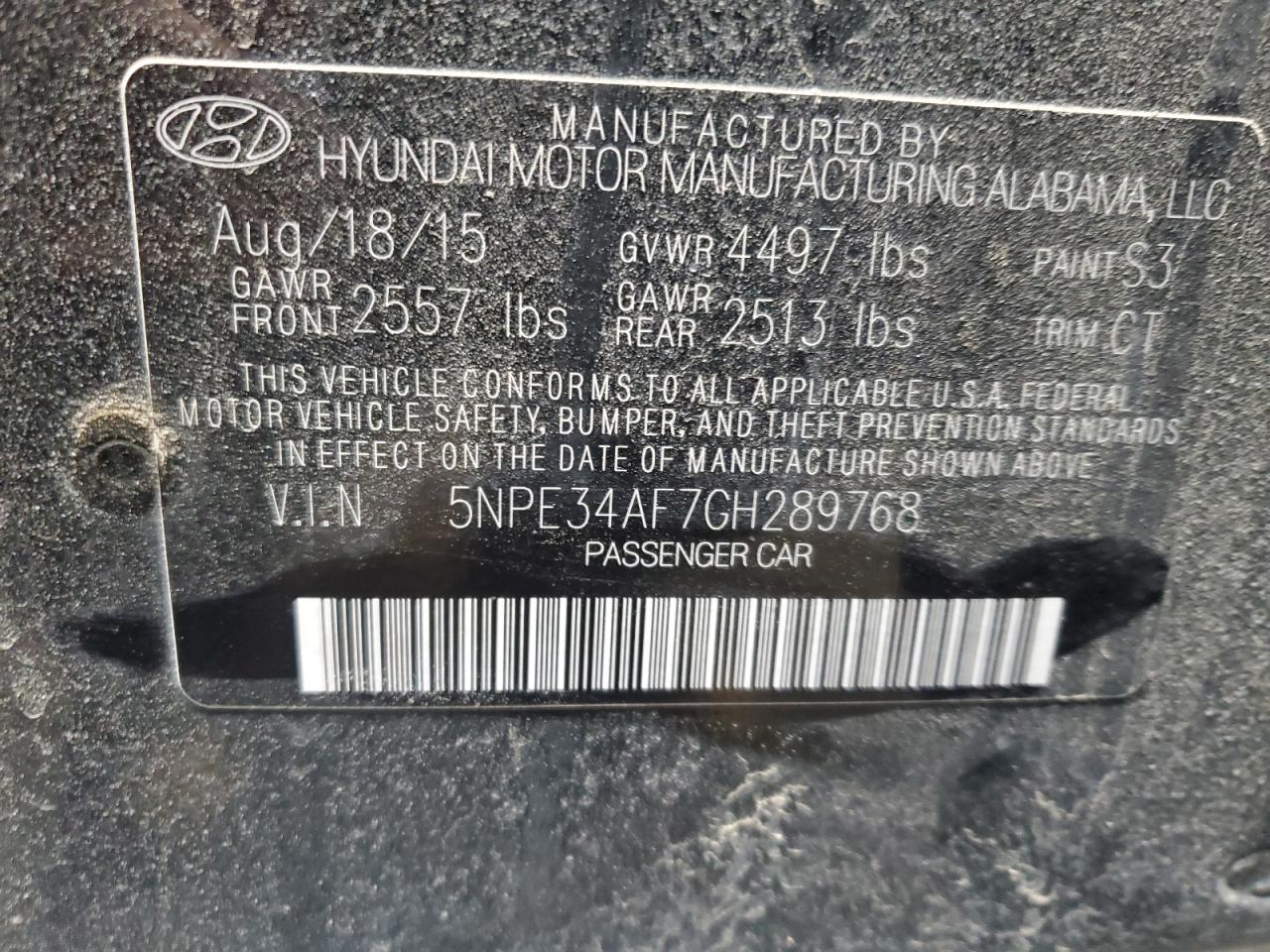 2016 Hyundai Sonata VIN 5NPE34AF7GH289768 Copart auction photo, front end damage thumbnail 12