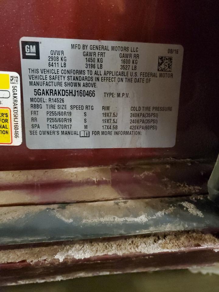 2017 Buick Enclave VIN 5GAKRAKD5HJ160466 Copart auction photo, rear end damage thumbnail 13
