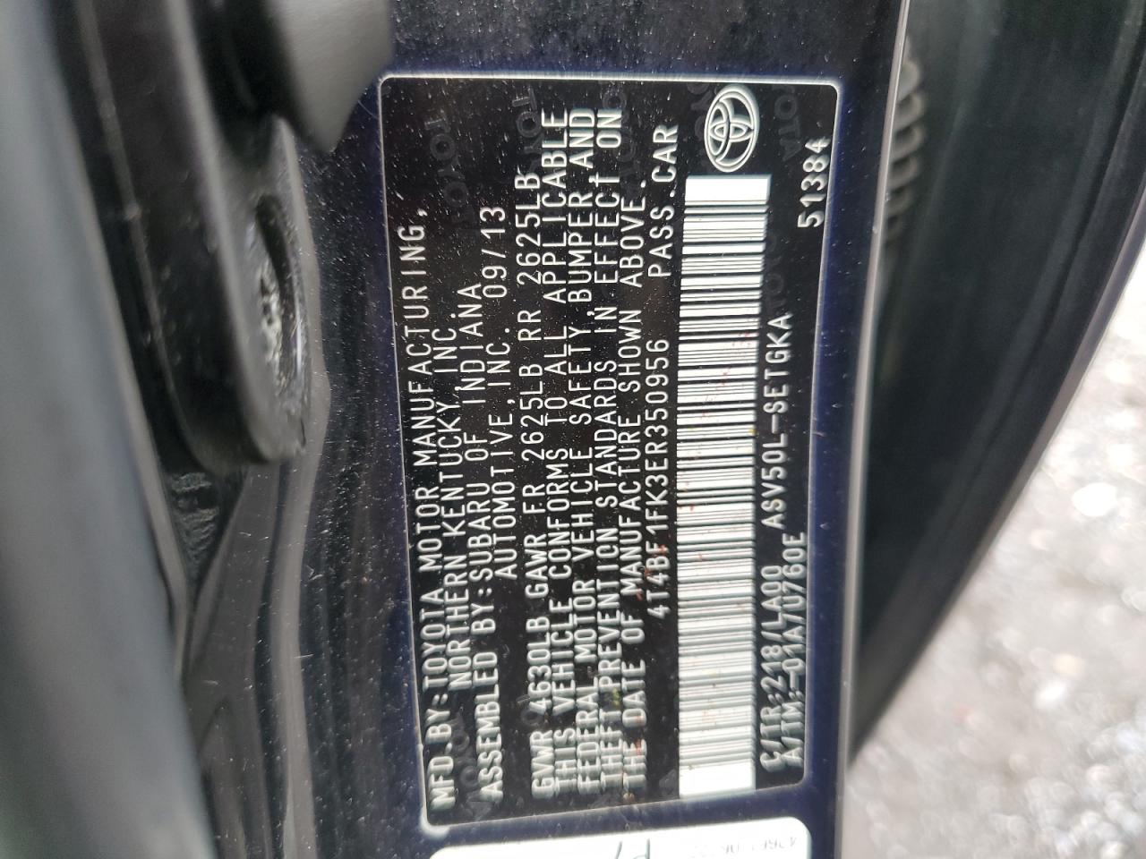 2014 Toyota Camry VIN 4T4BF1FK3ER350956 Copart auction photo, rear end / minor dent/scratches damage thumbnail 12