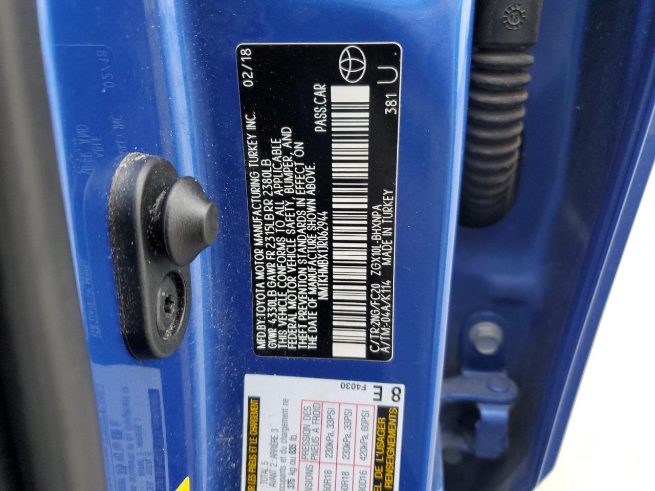 2018 Toyota C-HR VIN NMTKHMBX1JR062944 Copart auction photo, front end / mechanical damage thumbnail 12