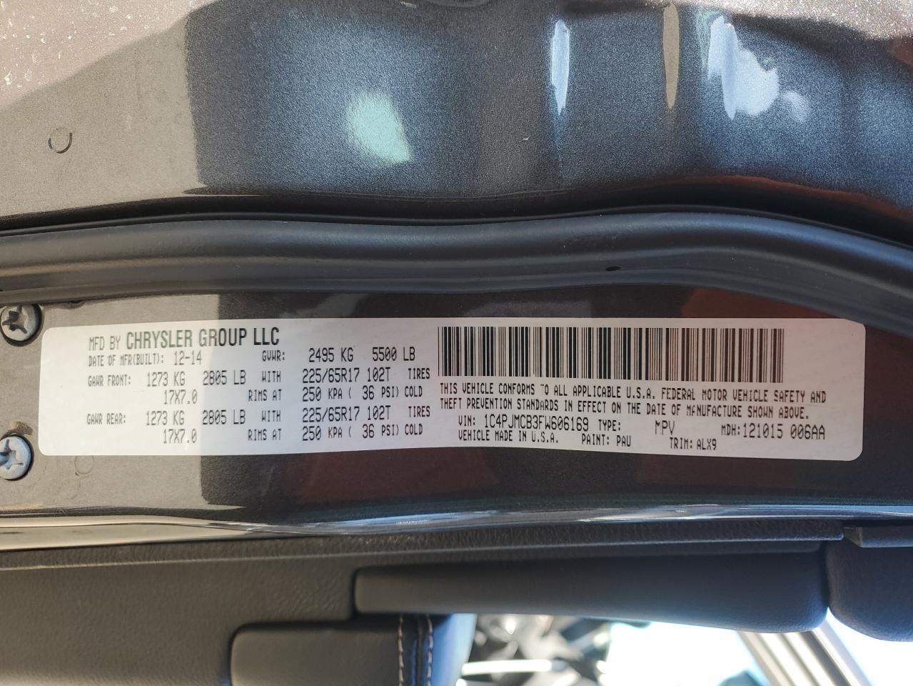 2015 Jeep Grand Cherokee VIN 1C4PJMCB3FW606169 Copart auction photo, water/flood / minor dent/scratches damage thumbnail 13