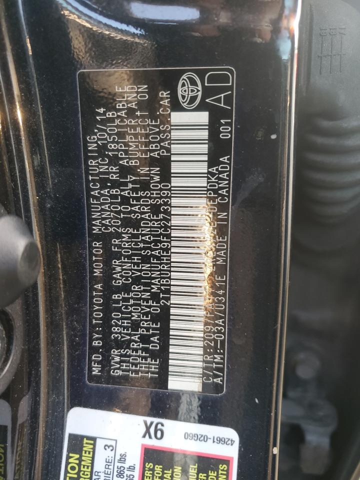 2015 Toyota Corolla VIN 2T1BURHE9FC273390 Copart auction photo, side / front end damage thumbnail 12