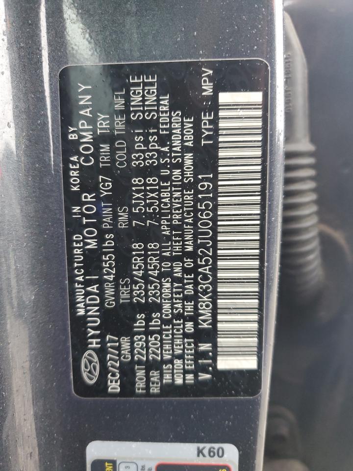 2018 Hyundai Kona VIN KM8K3CA52JU065191 Copart auction photo, front end / top/roof damage thumbnail 13