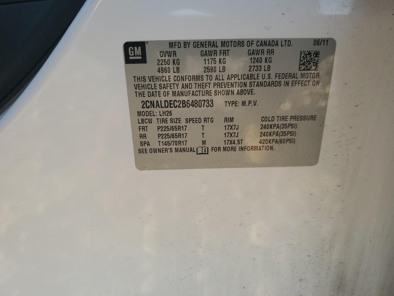 2011 Chevrolet Equinox VIN 2CNALDEC2B6480733 Copart auction photo, all over damage thumbnail 12