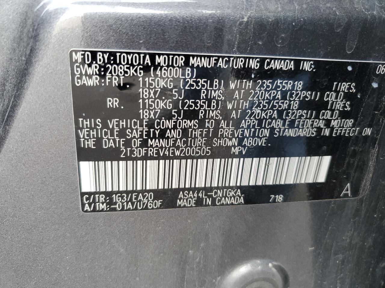 2014 Toyota RAV 4 VIN 2T3DFREV4EW200505 Copart auction photo, front end damage thumbnail 14