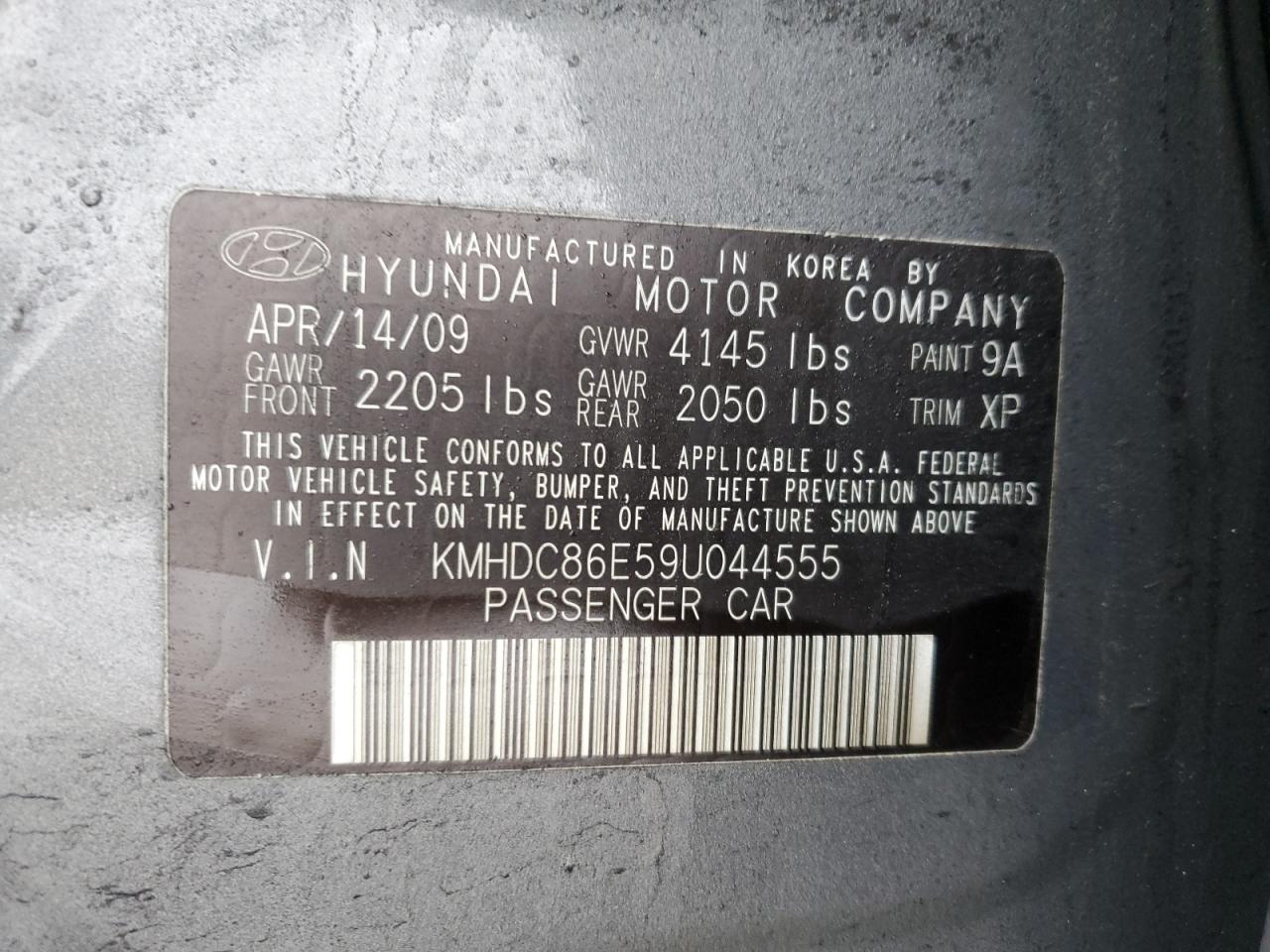 2009 Hyundai Elantra VIN KMHDC86E59U044555 Copart auction photo, rear end / minor dent/scratches damage thumbnail 12