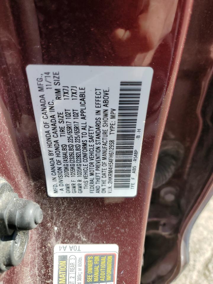2015 Honda CR-V VIN 2HKRM4H54FH612958 Copart auction photo, rollover damage thumbnail 13