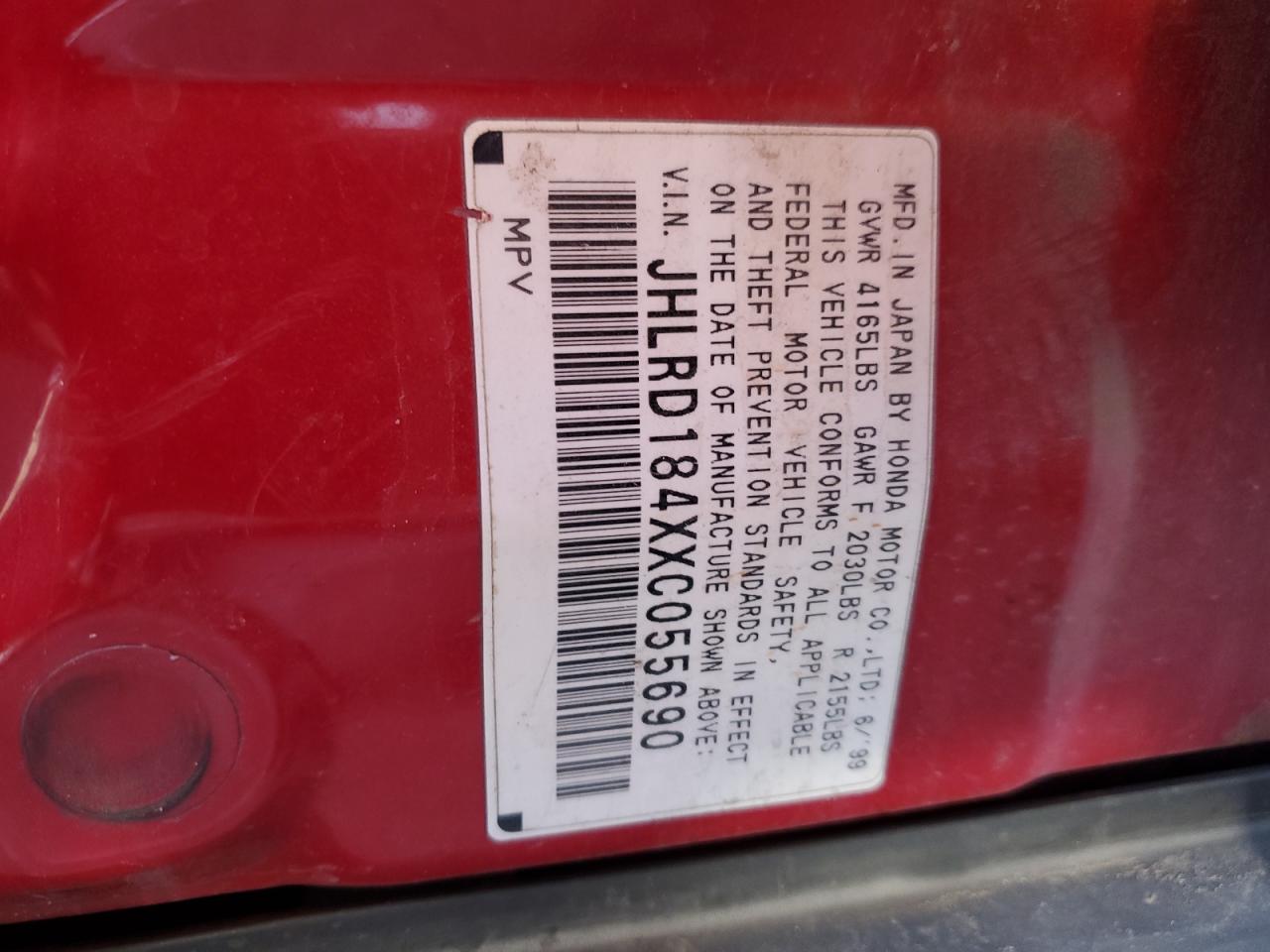 1999 Honda CR-V VIN JHLRD184XXC055690 Copart auction photo, vandalism damage thumbnail 14
