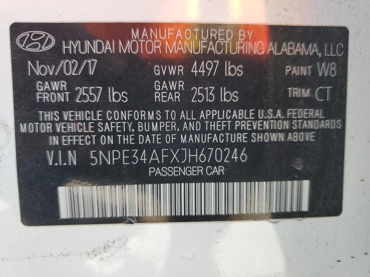 2018 Hyundai Sonata VIN 5NPE34AFXJH670246 Copart auction photo, front end / side damage thumbnail 14