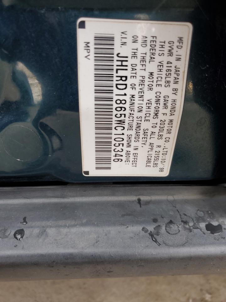 1998 Honda CR-V VIN JHLRD1865WC105346 Copart auction photo, rear end damage thumbnail 14