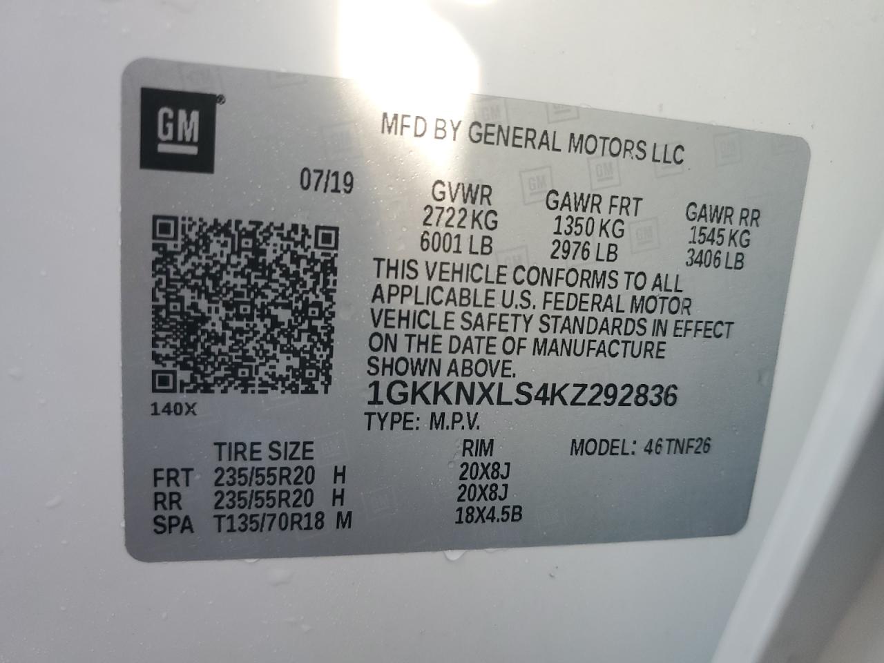 2019 GMC Acadia VIN 1GKKNXLS4KZ292836 Copart auction photo, water/flood damage thumbnail 14