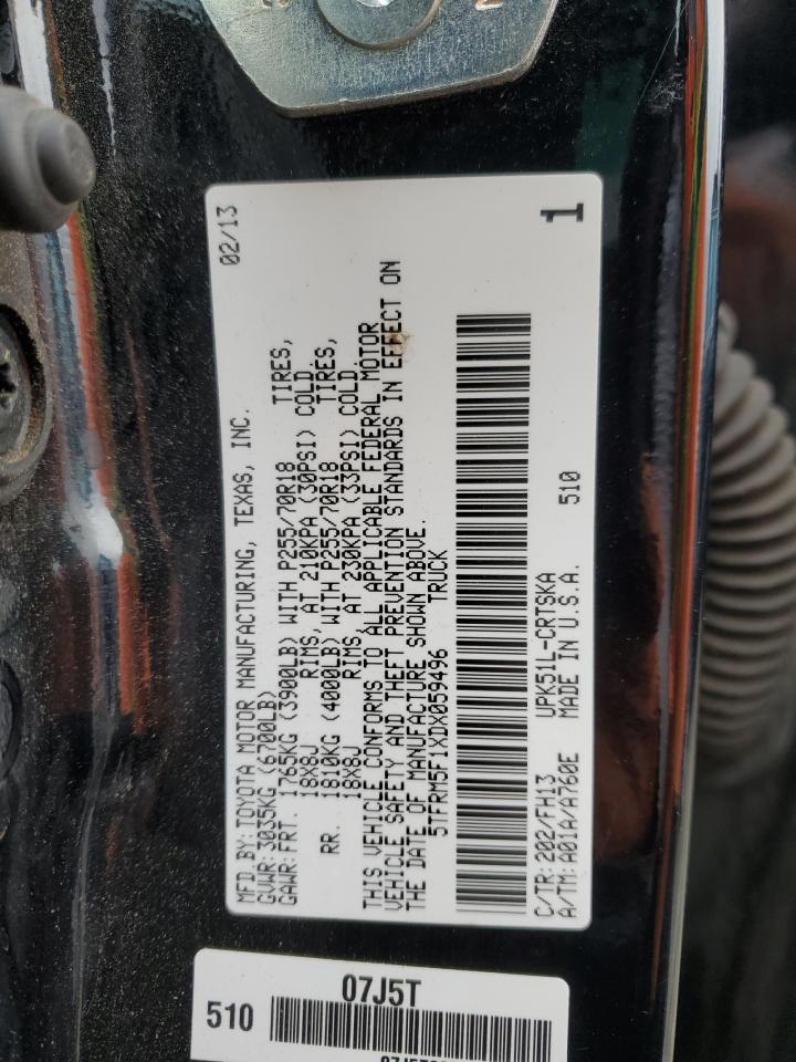 2013 Toyota Tundra VIN 5TFRM5F1XDX059496 Copart auction photo, front end / side damage thumbnail 12
