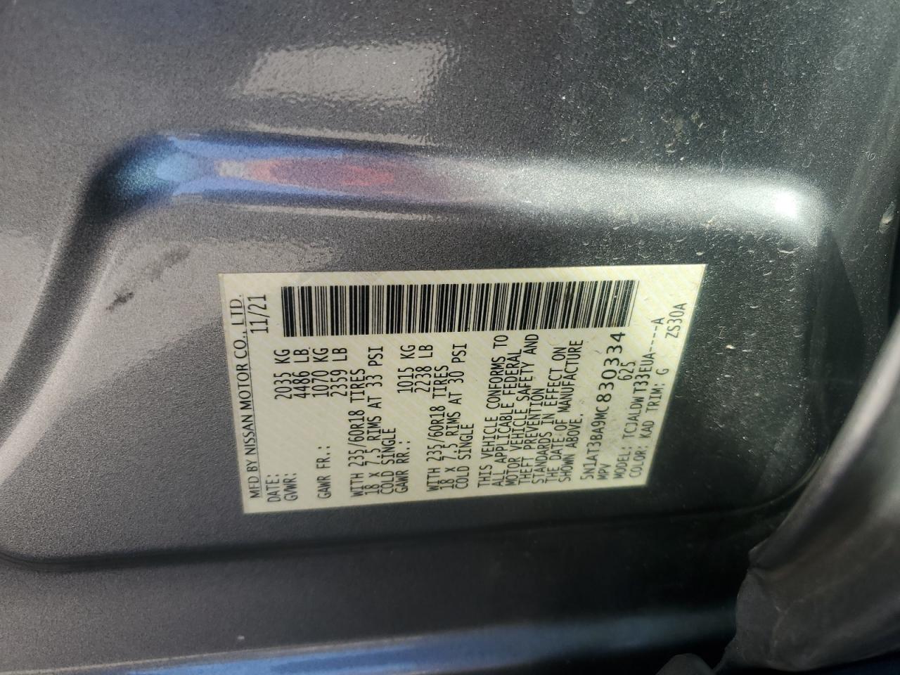 2021 Nissan Rogue VIN 5N1AT3BA9MC830334 Copart auction photo, front end damage thumbnail 12