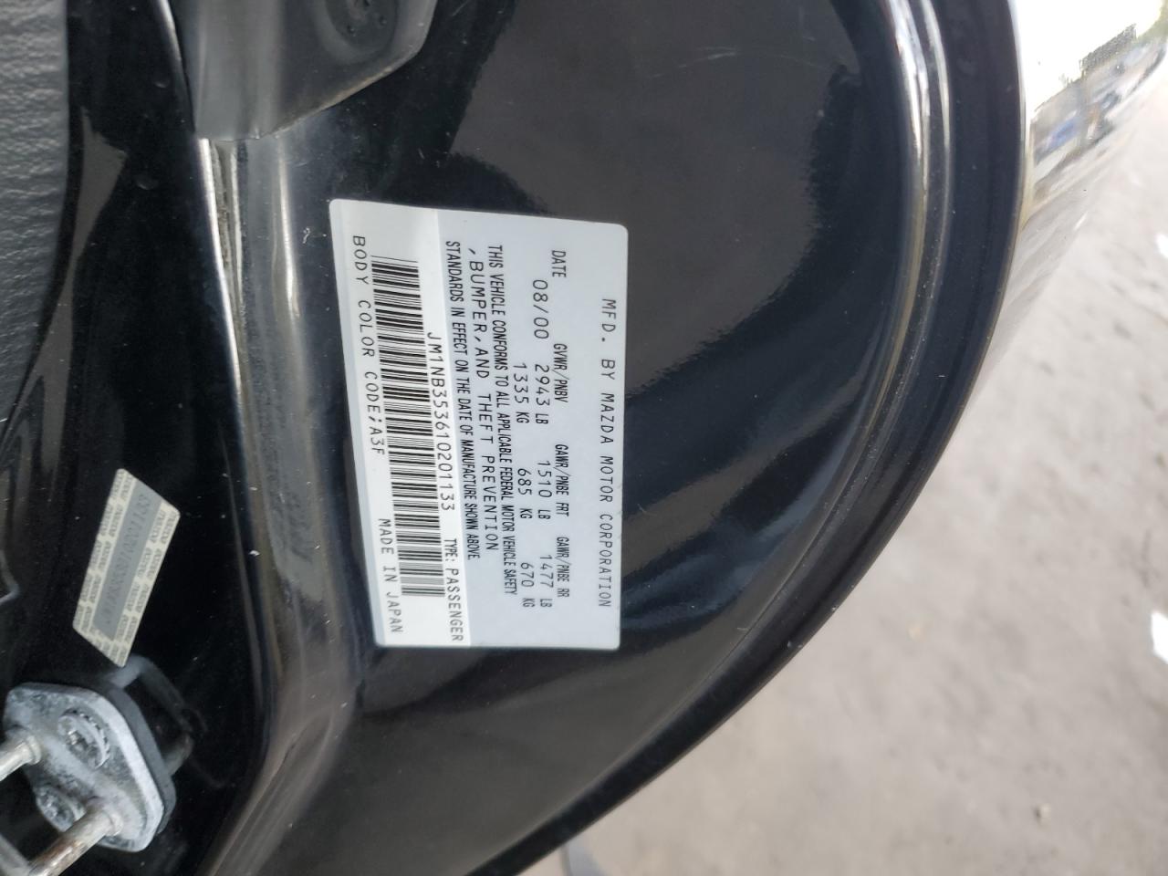 2001 Mazda MX-5 VIN JM1NB353610201133 Copart auction photo, front end damage thumbnail 12
