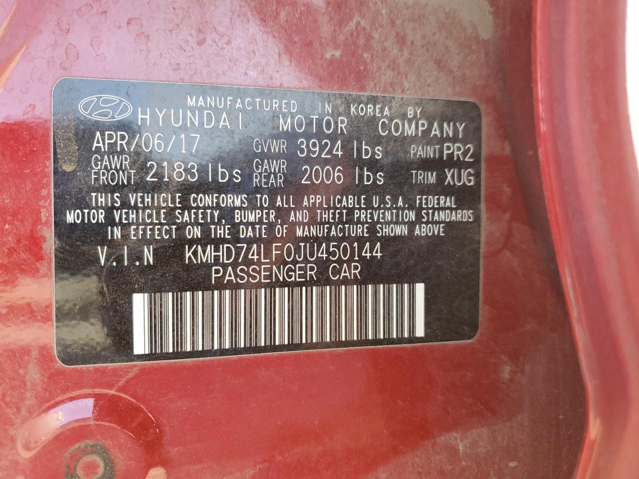 2018 Hyundai Elantra VIN KMHD74LF0JU450144 Copart auction photo, front end damage thumbnail 12