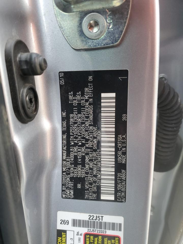 2010 Toyota Tundra VIN 5TFUW5F11AX149121 Copart auction photo, front end / side damage thumbnail 13