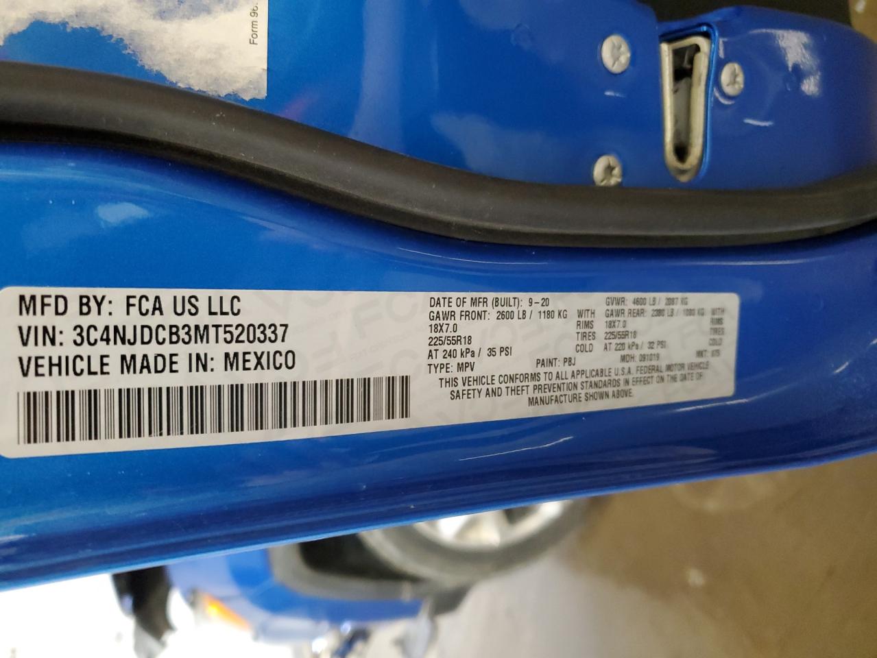 2021 Jeep Compass VIN 3C4NJDCB3MT520337 Copart auction photo, front end / side damage thumbnail 16