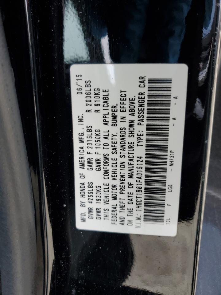 2015 Honda Accord VIN 1HGCT1B81FA015124 Copart auction photo, rear end damage thumbnail 12