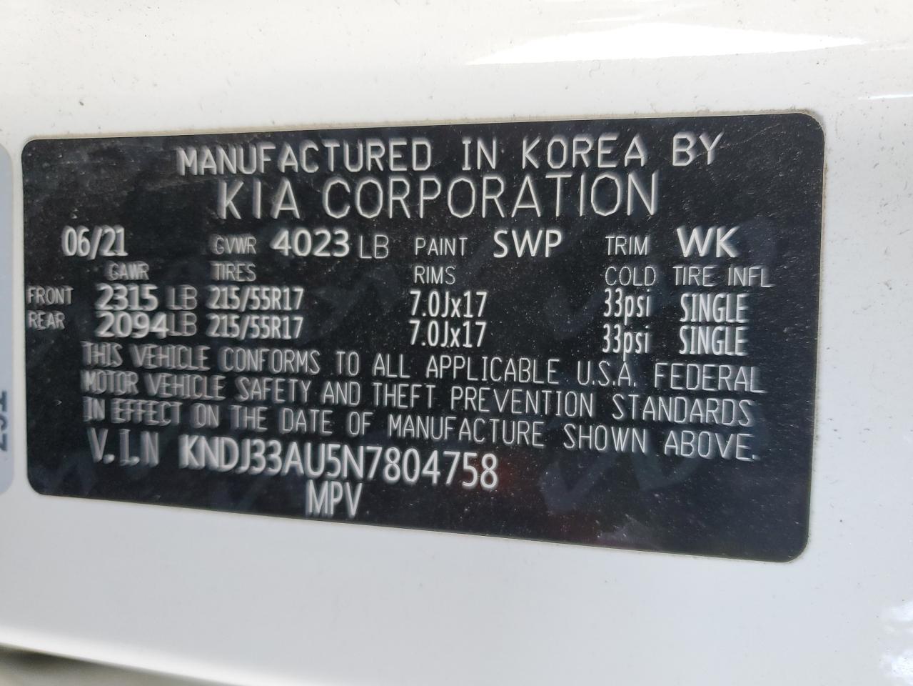 2022 KIA Soul VIN KNDJ33AU5N7804758 Copart auction photo, front end / side damage thumbnail 12