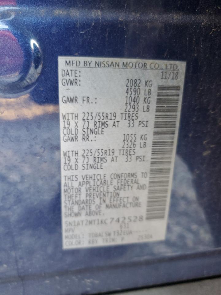 2019 Nissan Rogue VIN 5N1AT2MT1KC742528 Copart auction photo, front end / side damage thumbnail 13