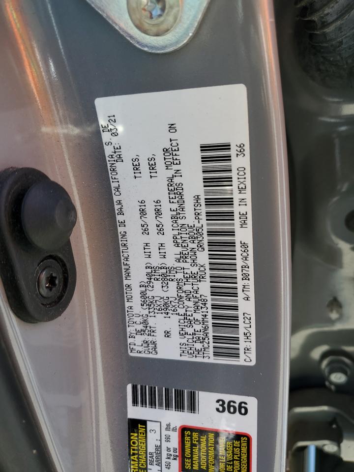 2021 Toyota Tacoma VIN 3TMCZ5AN6MM413487 Copart auction photo, rollover damage thumbnail 12