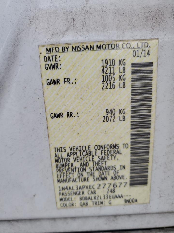 2014 Nissan Altima VIN 1N4AL3APXEC277677 Copart auction photo, front end / rear end damage thumbnail 12