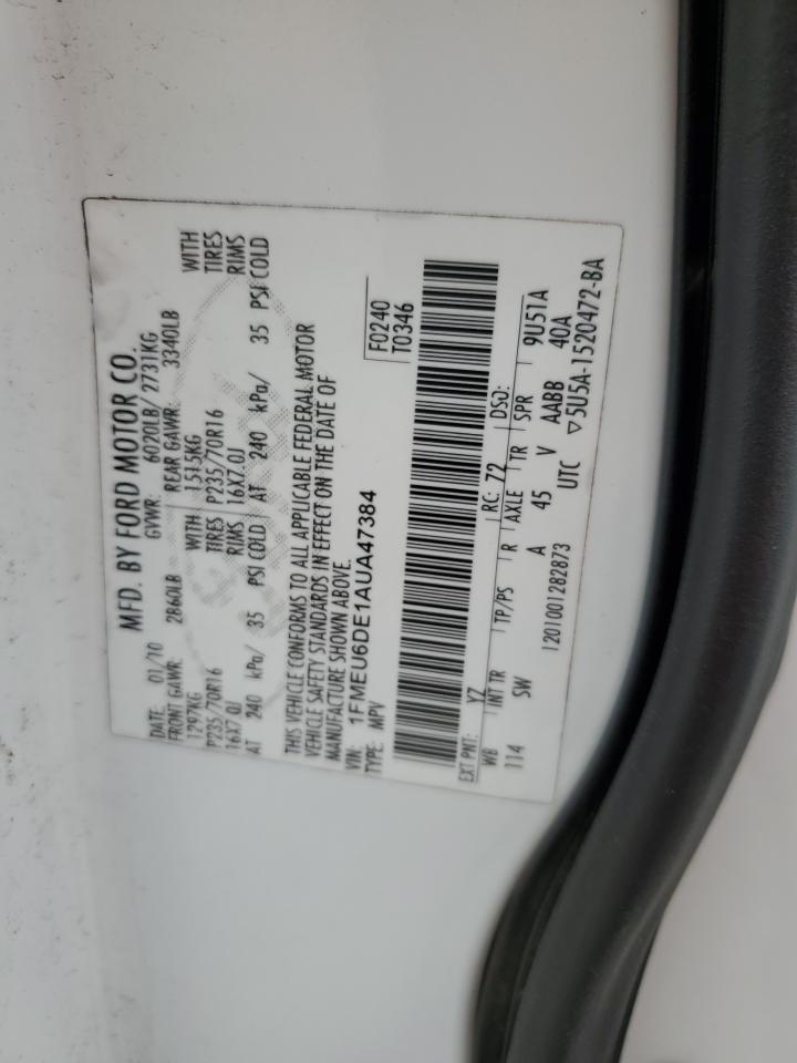 2010 Ford Explorer VIN 1FMEU6DE1AUA47384 Copart auction photo, normal wear / minor dent/scratches damage thumbnail 13