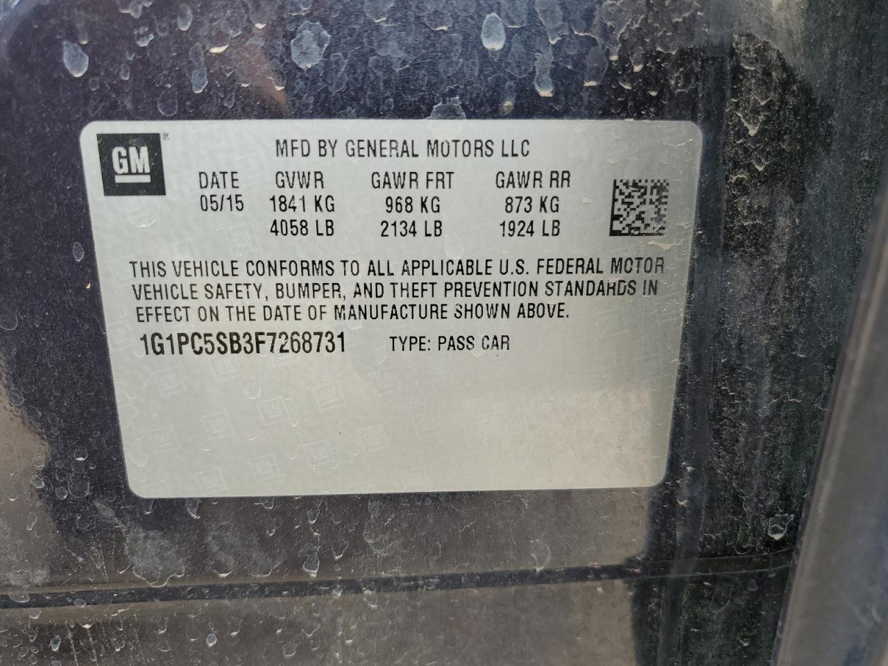 2015 Chevrolet Cruze VIN 1G1PC5SB3F7268731 Copart auction photo, front end damage thumbnail 13
