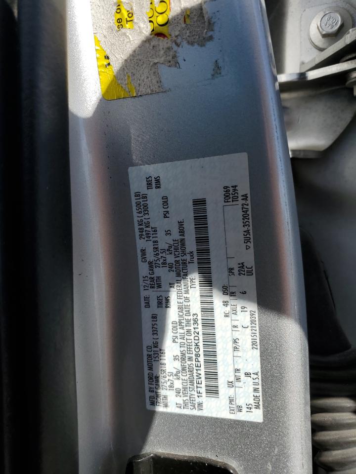 2016 Ford F-150 VIN 1FTEW1EP8GKD21363 Copart auction photo, rear end damage thumbnail 13