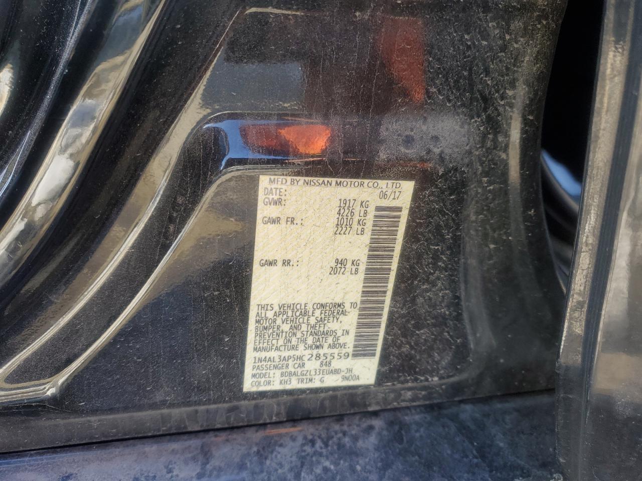 2017 Nissan Altima VIN 1N4AL3AP5HC285559 Copart auction photo, front end damage thumbnail 14