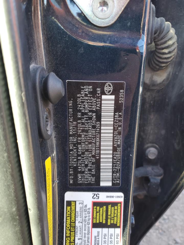 2019 Toyota Camry VIN 4T1B11HK6KU714269 Copart auction photo, front end / side damage thumbnail 13
