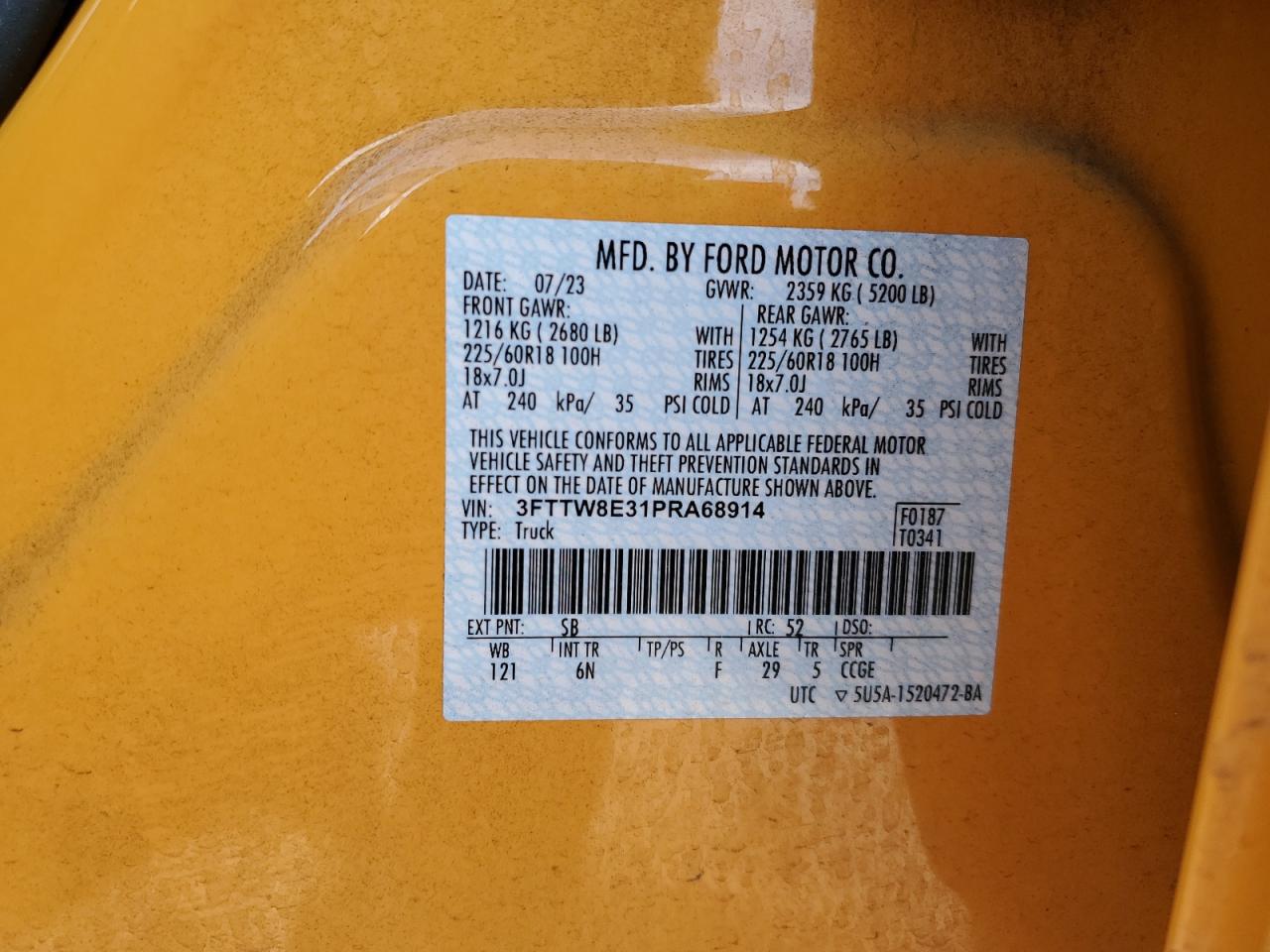 2023 Ford Maverick VIN 3FTTW8E31PRA68914 Copart auction photo, front end / minor dent/scratches damage thumbnail 12