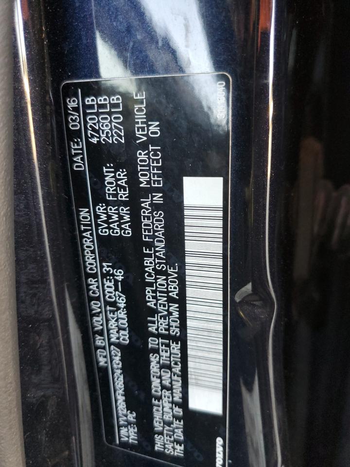 2016 Volvo S60 VIN YV126MFK6G2413427 Copart auction photo, side / front end damage thumbnail 14