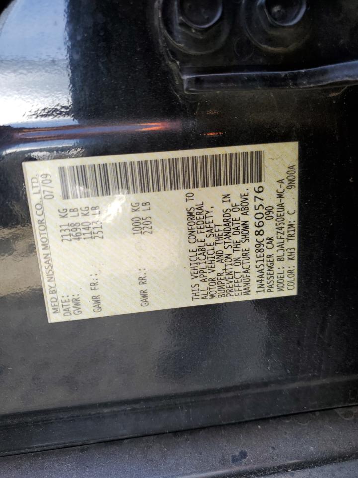 2009 Nissan Maxima VIN 1N4AA51E89C860576 Copart auction photo, front end / all over damage thumbnail 12