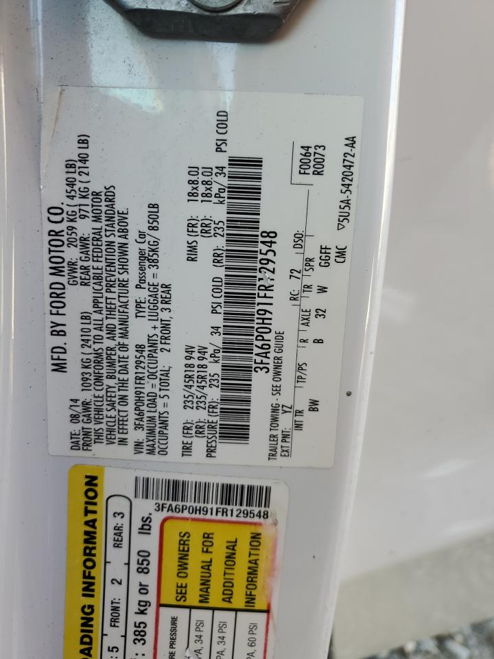 2015 Ford Fusion VIN 3FA6P0H91FR129548 Copart auction photo, front end / rear end damage thumbnail 12
