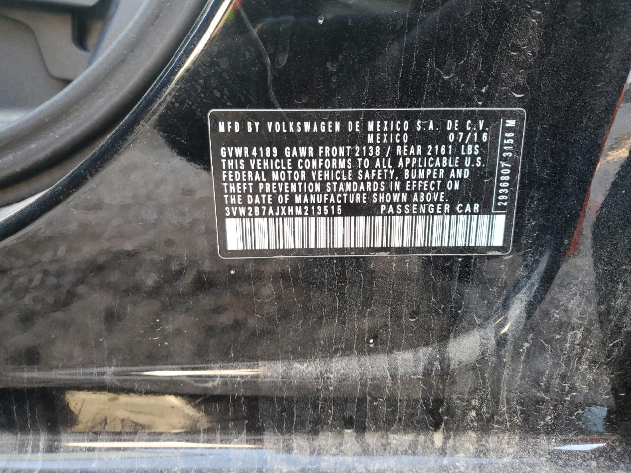 2017 Volkswagen Jetta VIN 3VW2B7AJXHM213515 Copart auction photo, rear end damage thumbnail 12