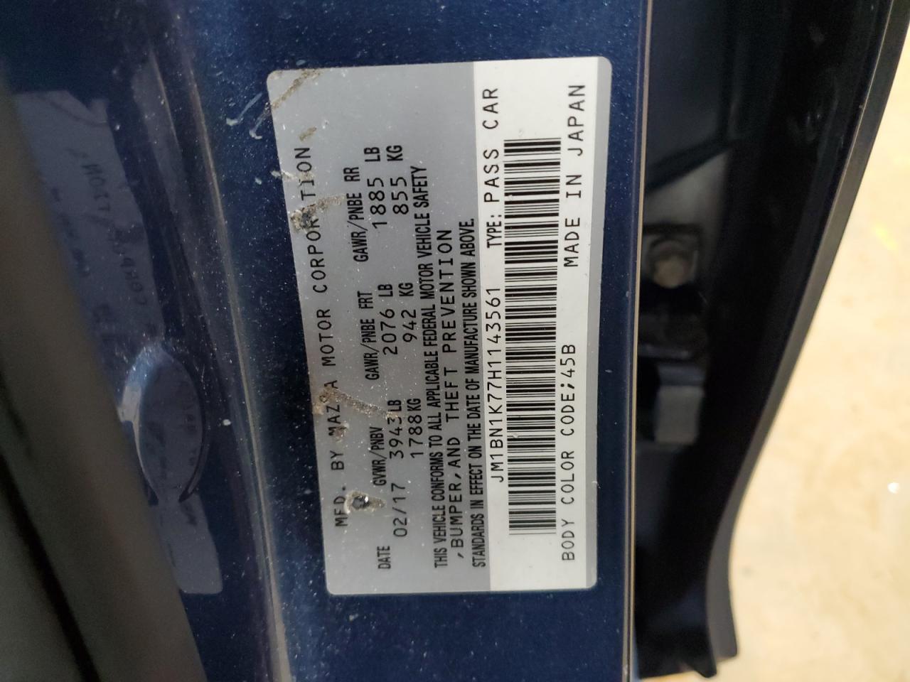 2017 Mazda 3 VIN JM1BN1K77H1143561 Copart auction photo, front end / rejected repair damage thumbnail 12