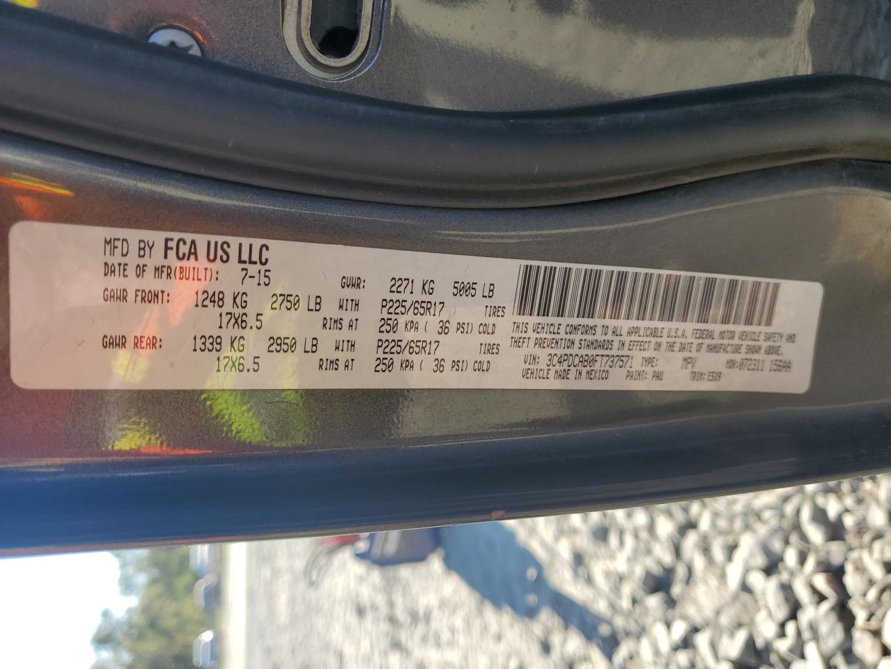 2015 Dodge Journey VIN 3C4PDCAB0FT737571 Copart auction photo, all over damage thumbnail 13