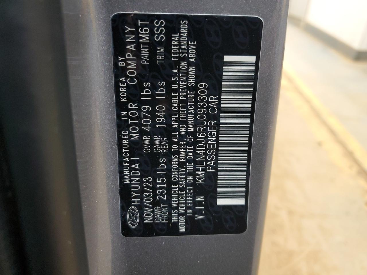 2024 Hyundai Elantra VIN KMHLN4DJ6RU093309 Copart auction photo, side damage thumbnail 15