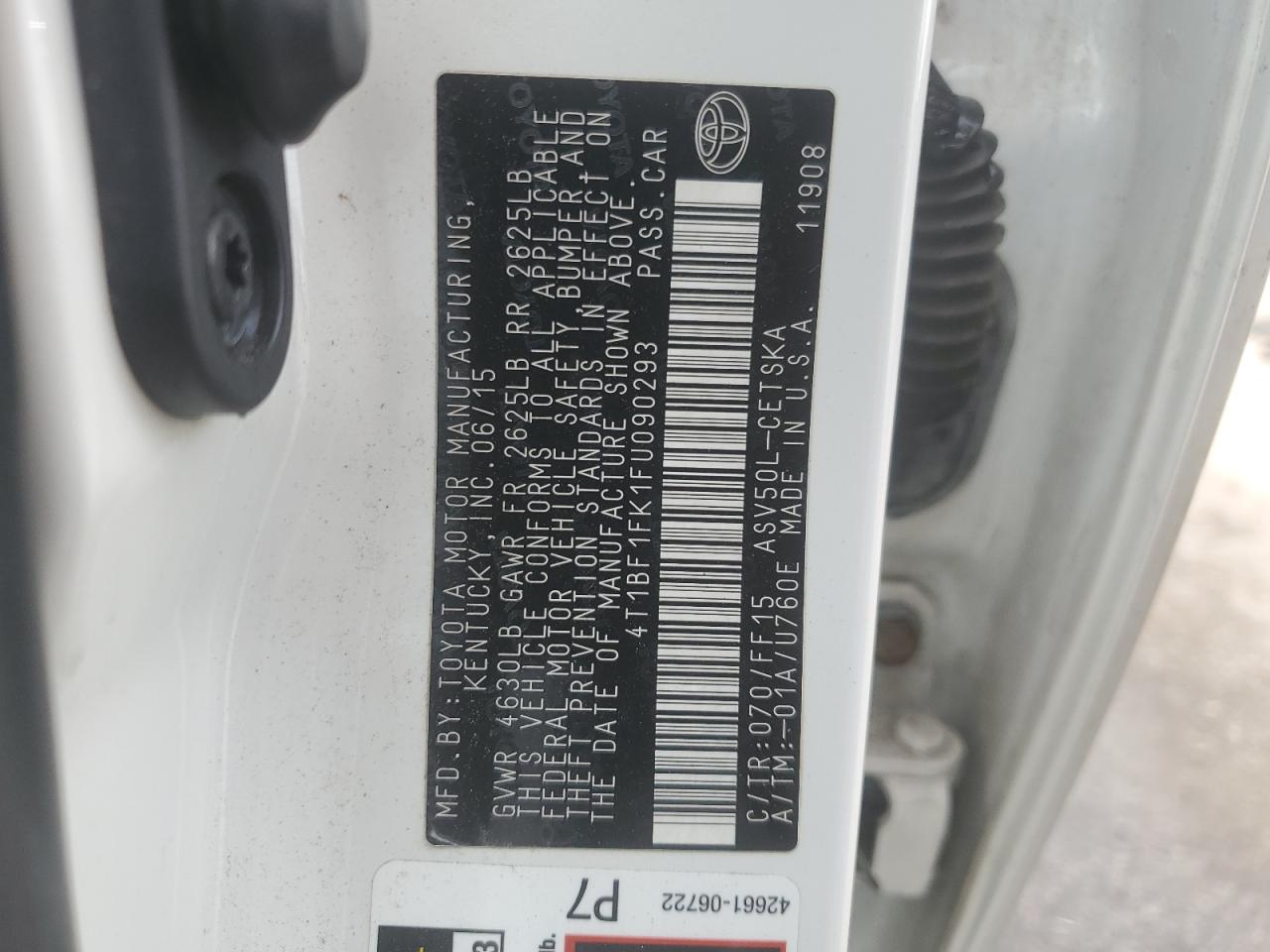 2015 Toyota Camry VIN 4T1BF1FK1FU090293 Copart auction photo, front end damage thumbnail 12