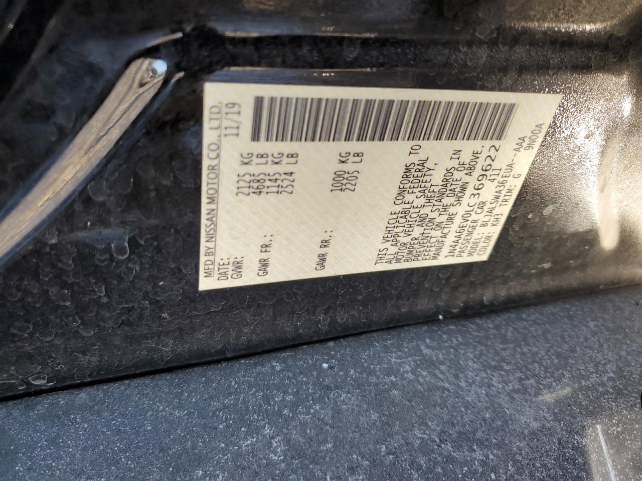 2020 Nissan Maxima VIN 1N4AA6EV0LC369622 Copart auction photo, front end damage thumbnail 15